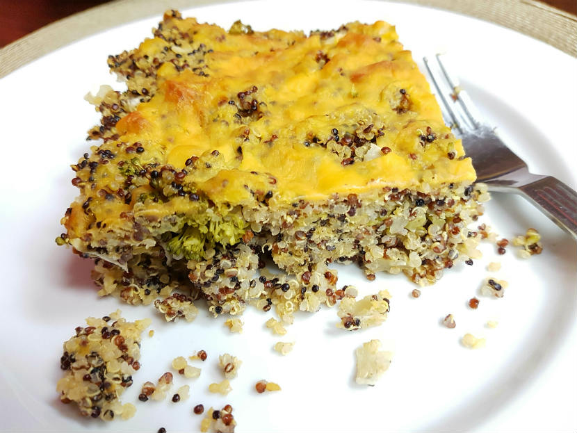 recipe, broccoli quinoa cheddar bake, vegetarian recipe