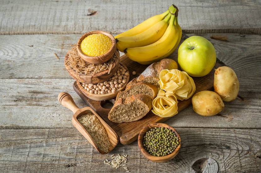 examples of carbohydrate-rich foods like bread, pasta, potatoes and fruit