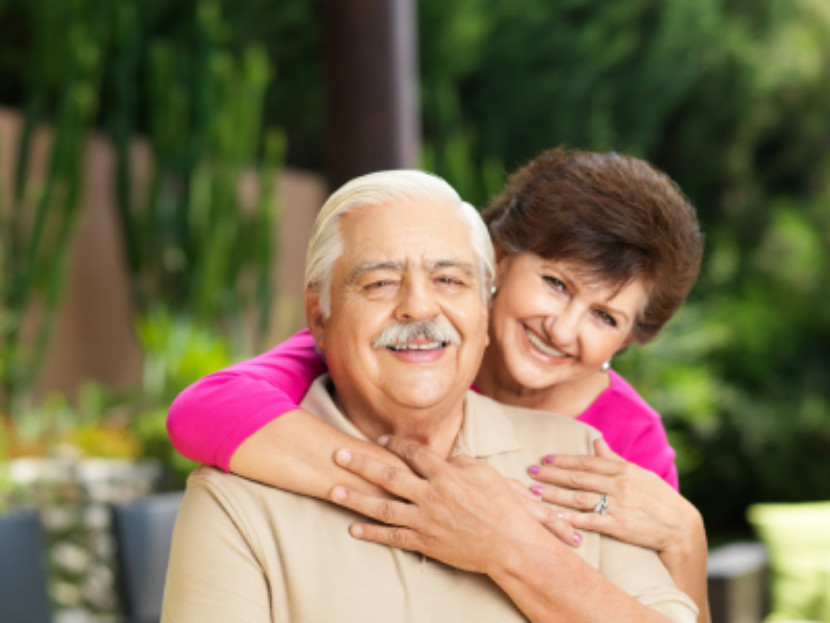 senior couple hugging