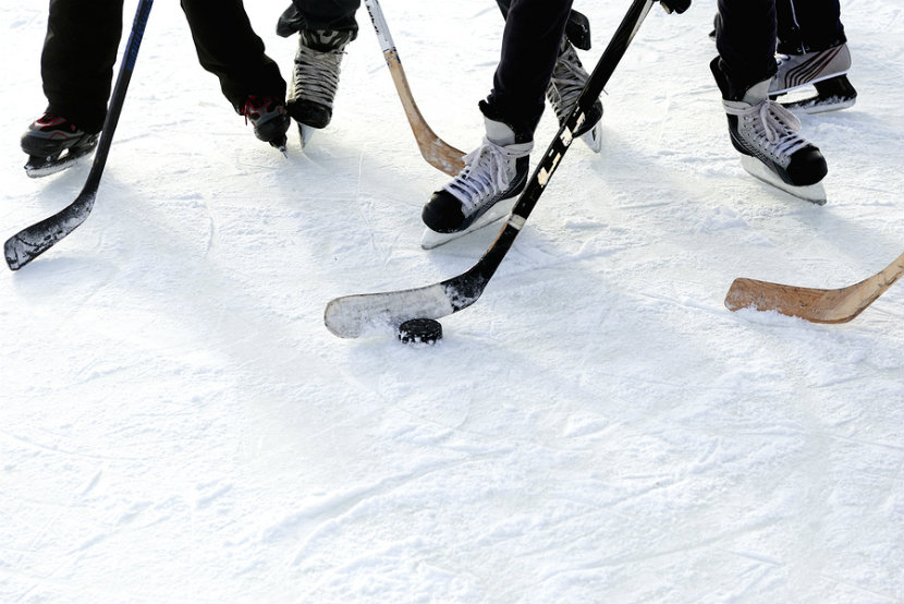 Groupe de personnes jouant au hockey