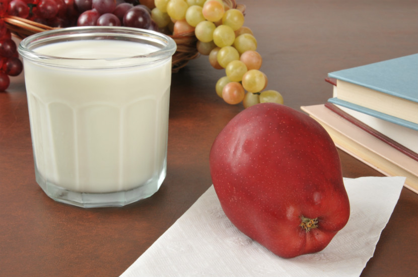 glass of milk and fruit