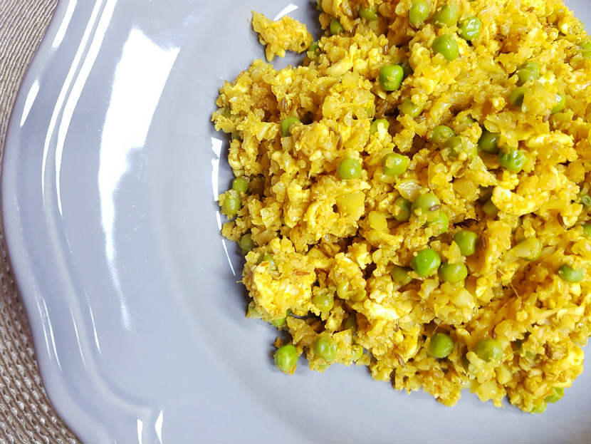 vegetarian recipe, cauliflower rice paneer bhurji, Indian