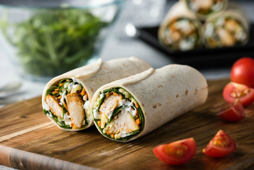 wrap, chicken, lunch, tortilla