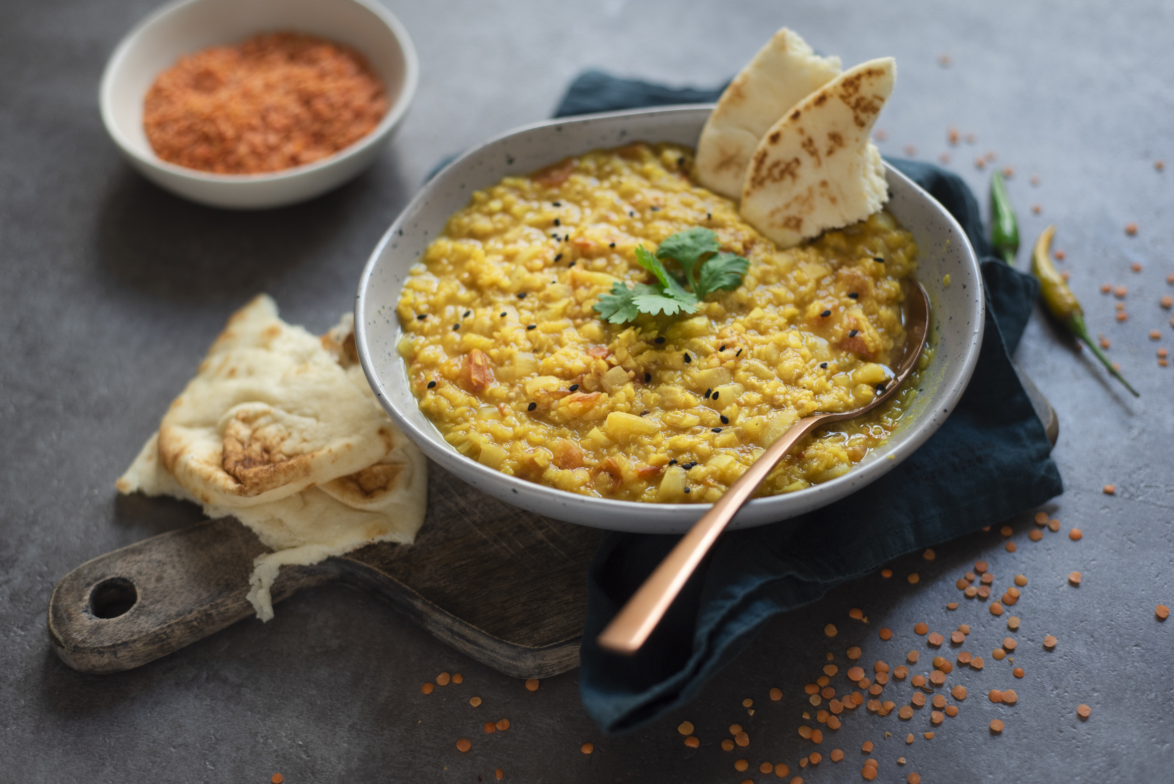 lentil dahl with naan bread