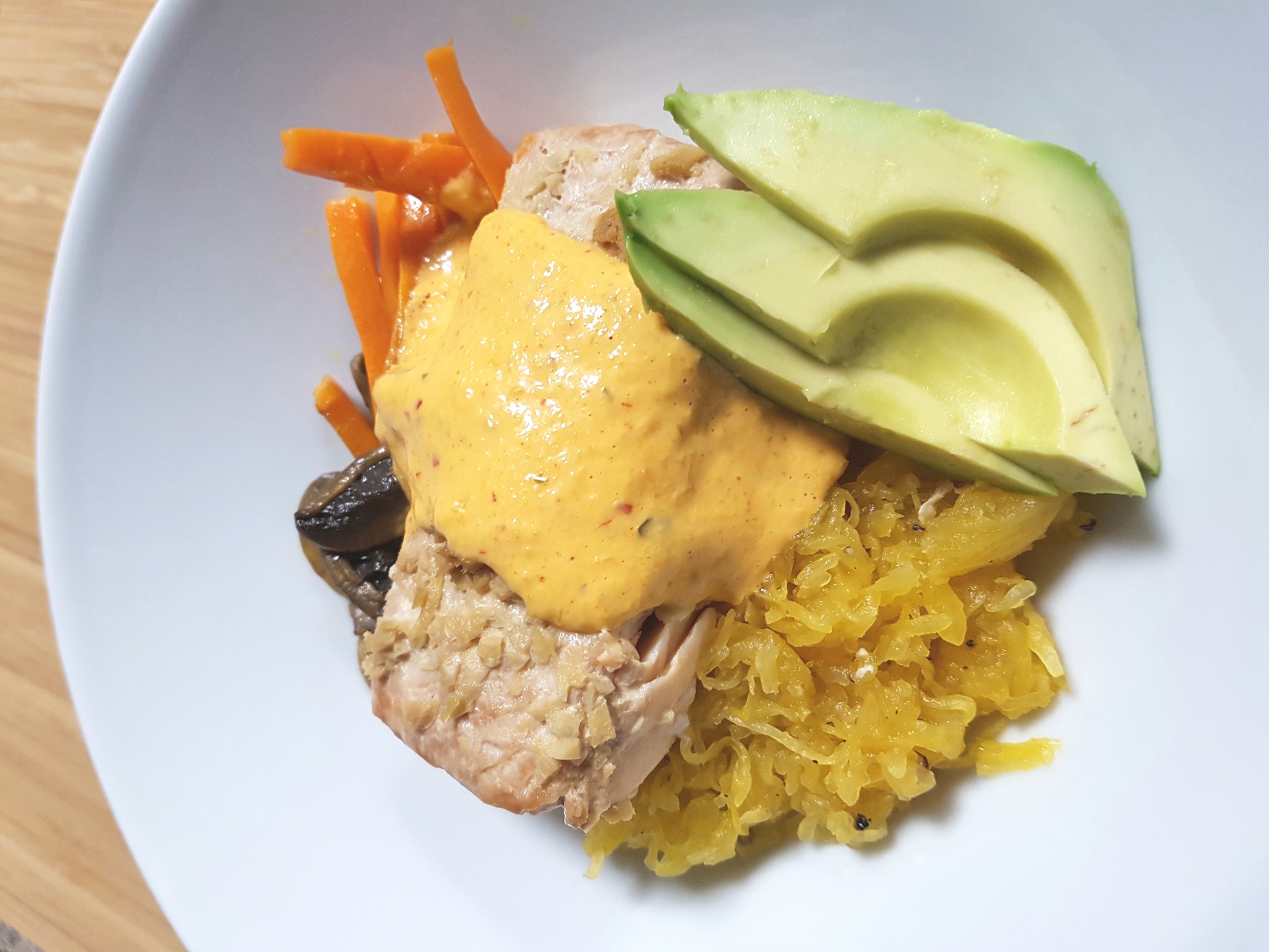 salmon bowl, spaghetti squash, kimchi mayo, one pan dinner, rice bowl