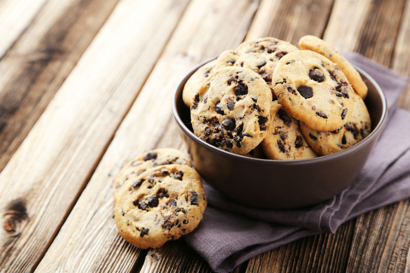 bowl of homemade chocolate chip cookies