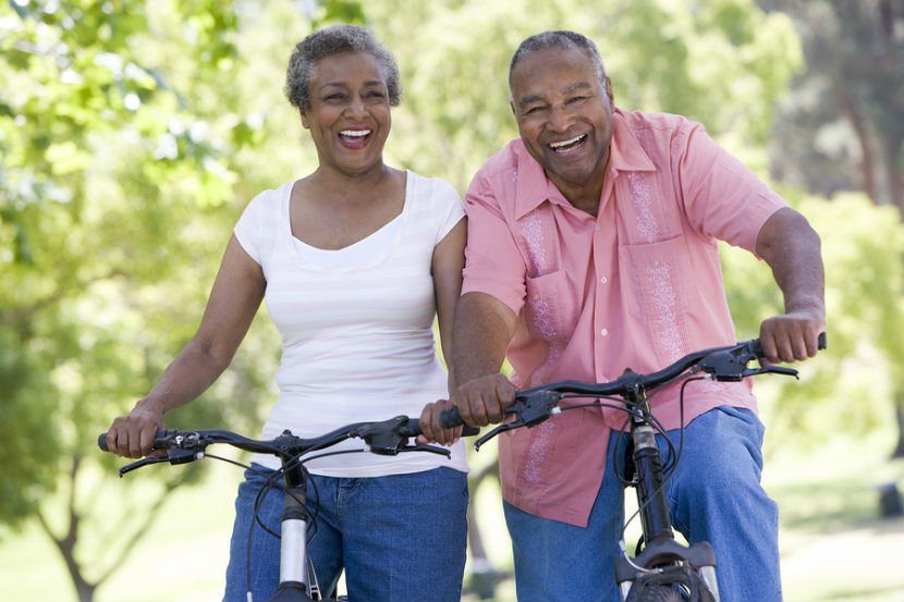 older couple riding bikes