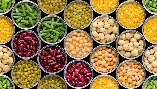 canned food with different types of vegetables and beans